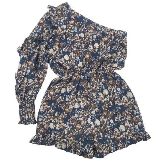 En Saison One Shoulder Floral Print Romper Women's XS Multi Ruffles Anthro - Picture 5 of 16